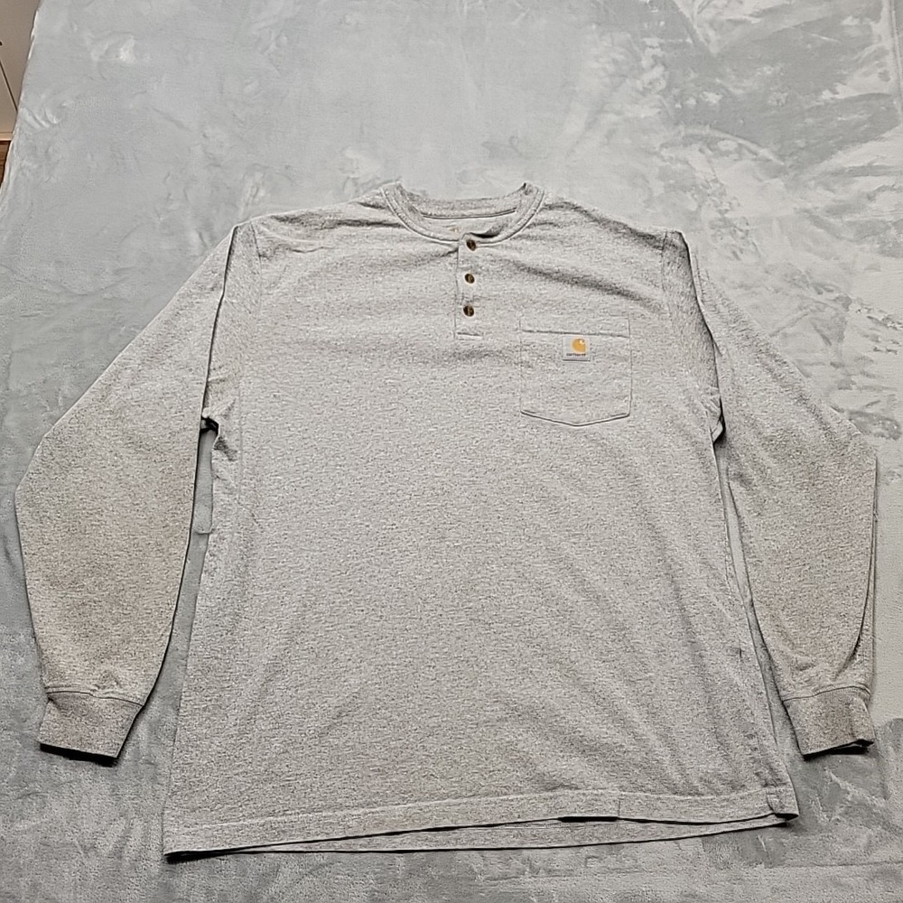 Carhartt Shirt Mens XL Grey Henley Long Sleeve Pocket Workwear Casual